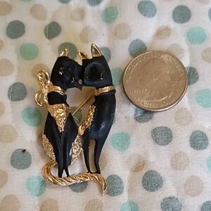 Elegant Black and Gold Cat Brooch
